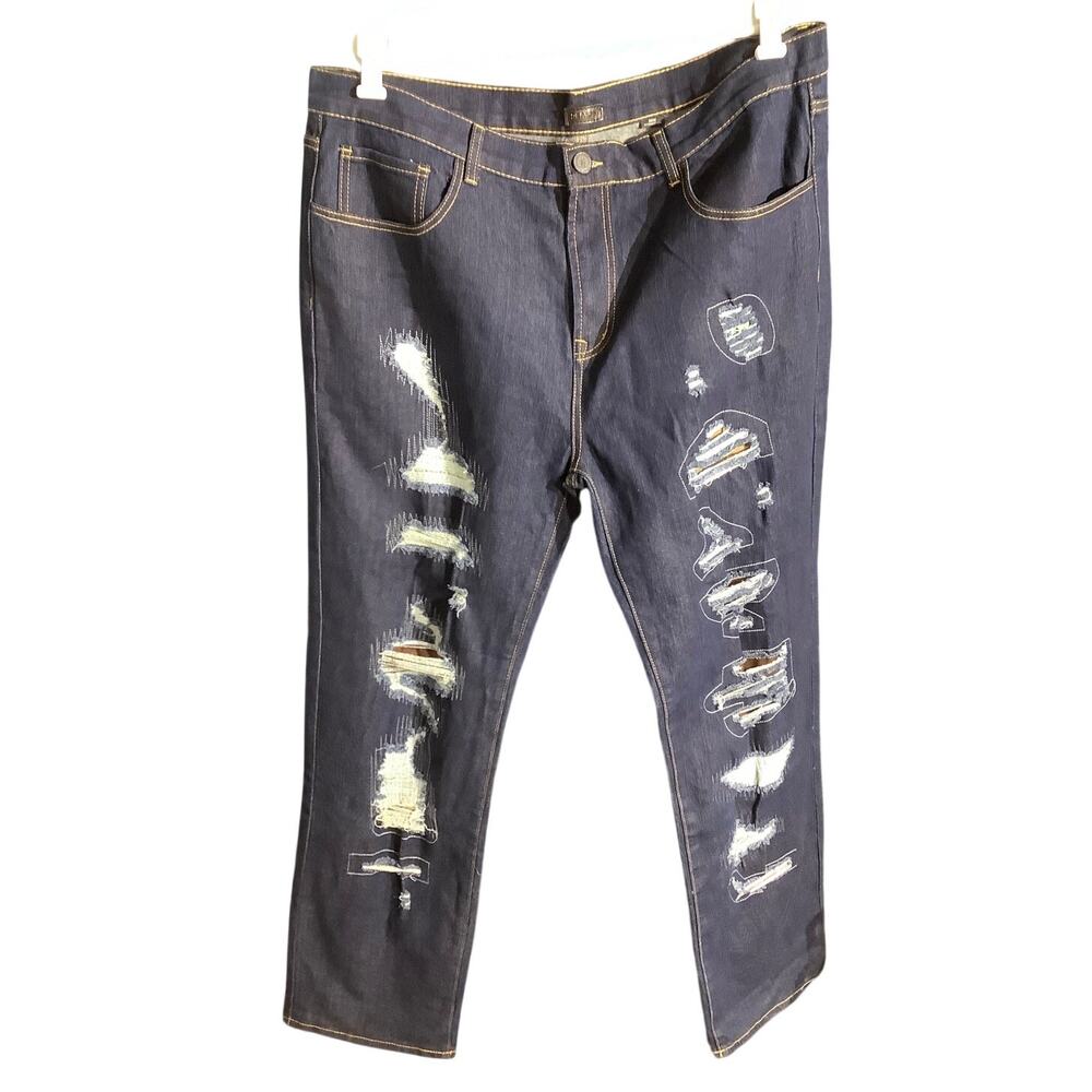 Reason Dark Wash Distressed Jeans Women's 38 — Streetwear, Grunge, Y2K